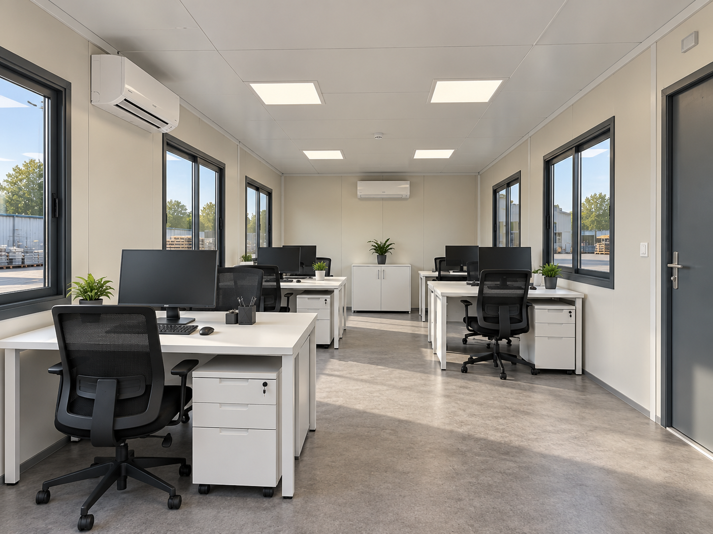 Módulo oficina diáfana 12x2,4 m (40 pies) con 4 ventanas