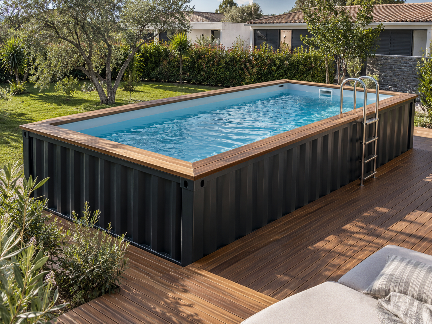 Piscina contenedor 6 metros con coronación y tarima de madera IPE - miniatura 3