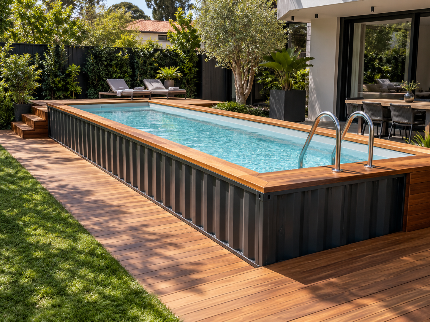 Piscina contenedor 6 metros con coronación y tarima de madera IPE - miniatura 4