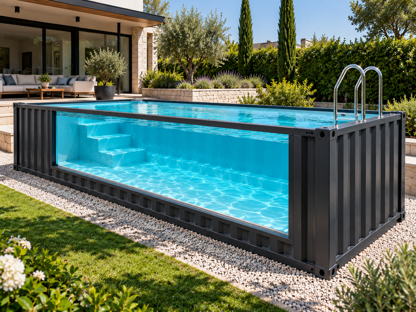 Piscina contenedor 6m con ventanal panorámico submarino de cristal - miniatura 3